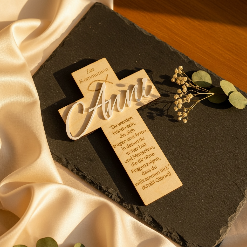 Christliches Geschenk zur Taufe oder Kommunion Kreuz mit Namen Kreuz Das Glückswerk