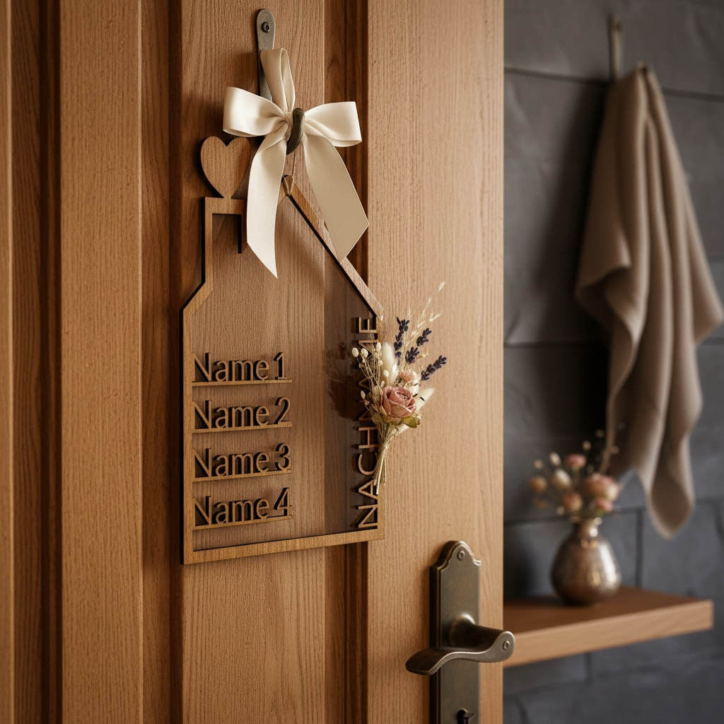 Türkranz Namensschild in Hausform aus Holz, personalisiert Türkranz Das Glückswerk