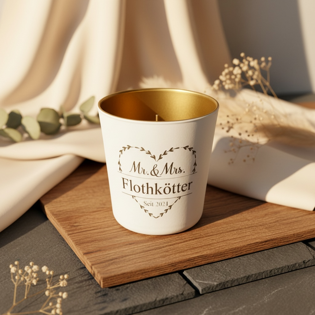 Elegantes Kerzenglas Weiß und Gold mit Gravur „Mr & Mrs“ – Perfektes Hochzeitsgeschenk Hochzeitsdeko Teelichhalter Das Glückswerk