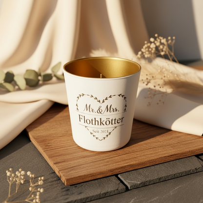 Elegantes Kerzenglas Weiß und Gold mit Gravur „Mr & Mrs“ – Perfektes Hochzeitsgeschenk Hochzeitsdeko Teelichhalter Das Glückswerk