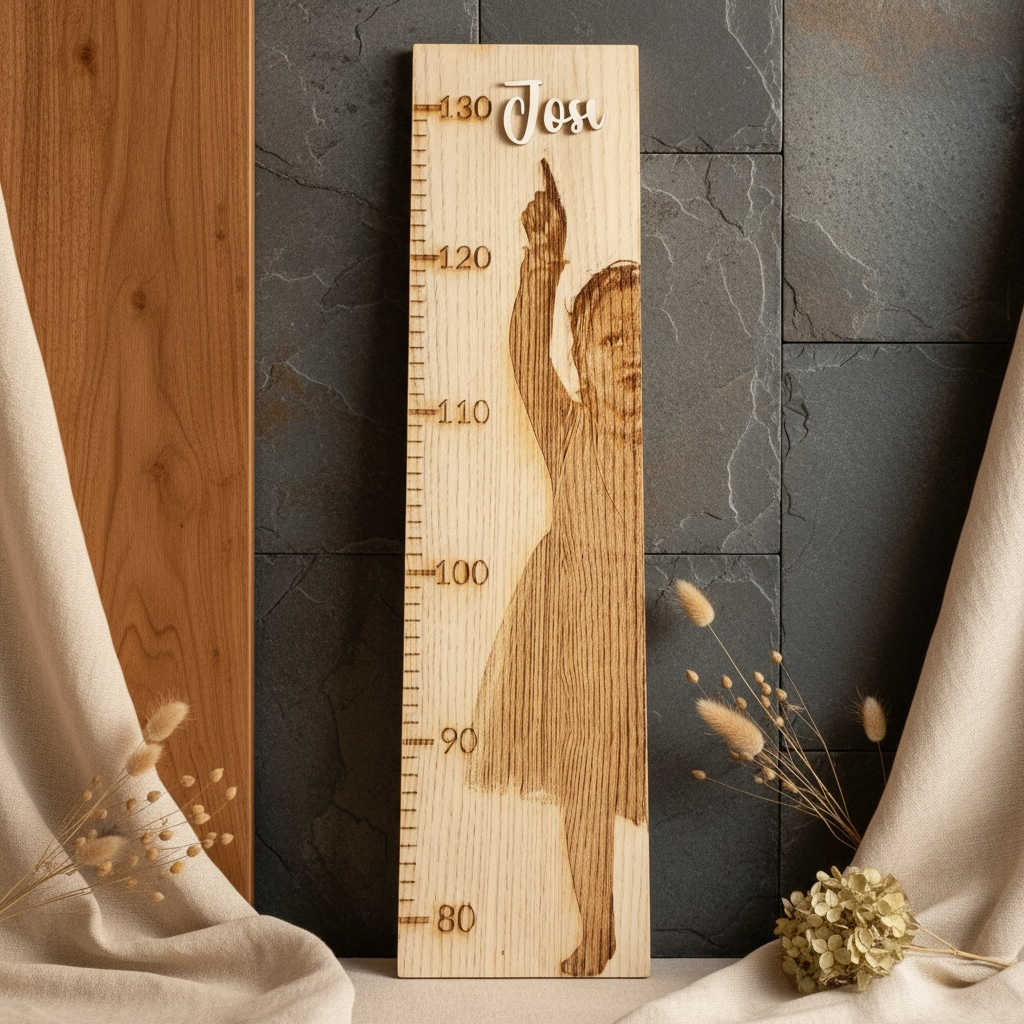 Personalisierte Kinder-Messlatte aus Holz – 80-130 cm, mit Fotogravur, 58 cm lang, einzigartiges Geschenk für Babys und Kinder Messlatte Das Glückswerk