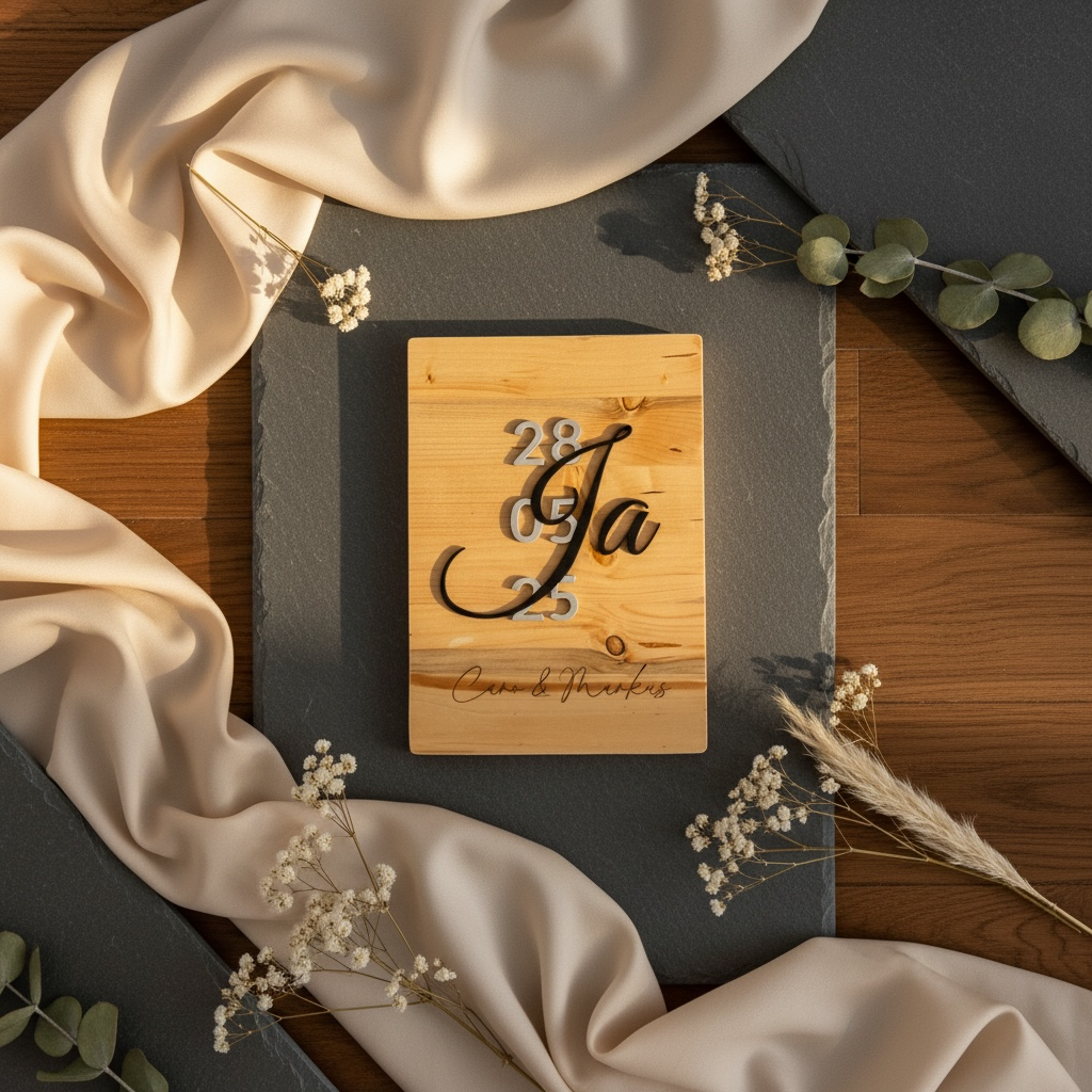 Personalisierte Holzbild mit Namen, Datum und 3D-Buchstaben – Das besondere Hochzeitsgeschenk Schild Das Glückswerk