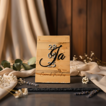 Personalisierte Holzbild mit Namen, Datum und 3D-Buchstaben – Das besondere Hochzeitsgeschenk Schild Das Glückswerk