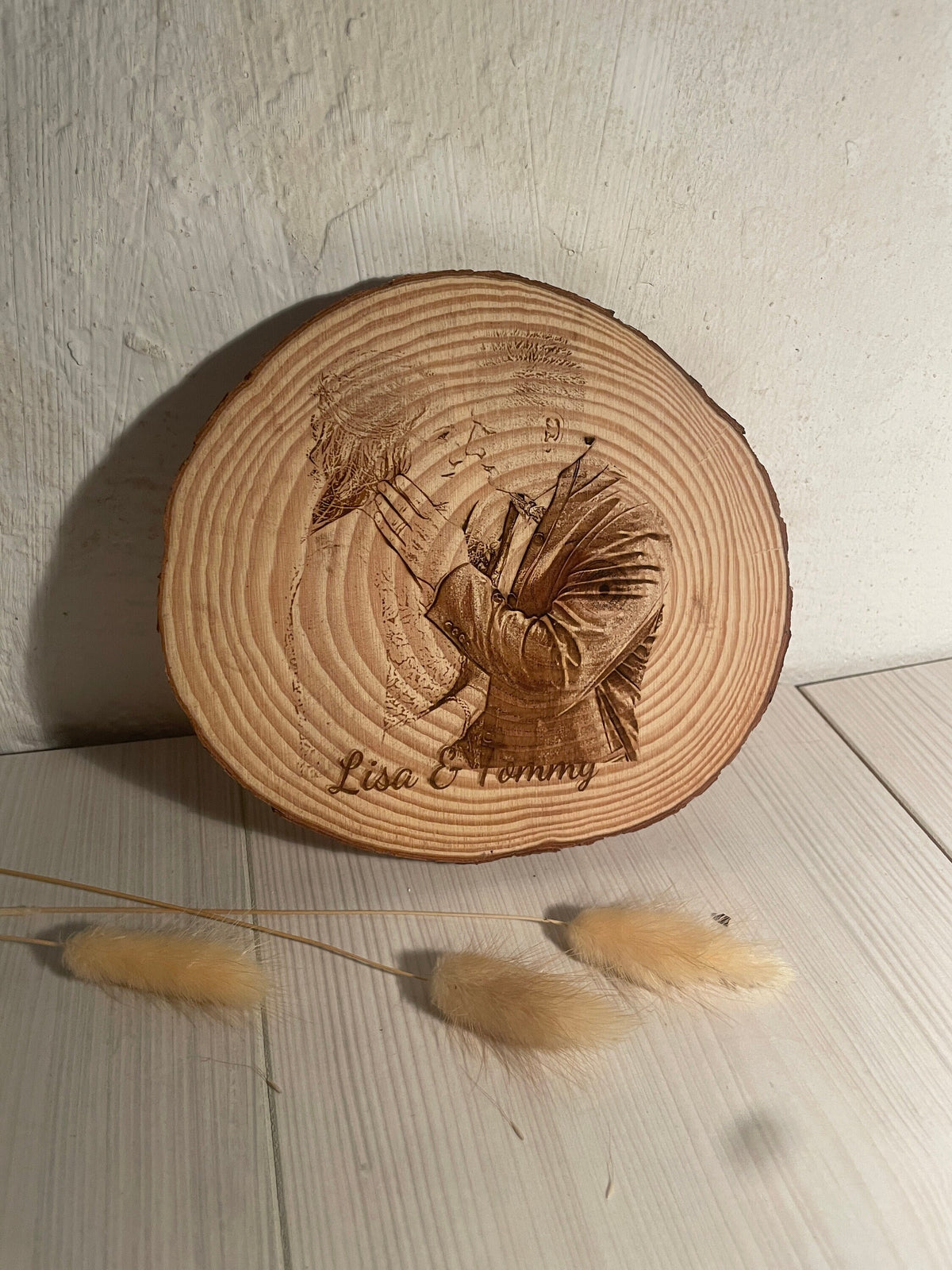 Personalisierte Baumscheibe 16cm mit Fotogravur, Holz Erinnerungsstück, Geschenk Geburtstag Hochzeit, DasGlueckswerk, Hochzeit & Liebe, Gifts For The Couple, Holz