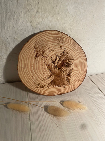 Personalisierte Baumscheibe 16cm mit Fotogravur, Holz Erinnerungsstück, Geschenk Geburtstag Hochzeit, DasGlueckswerk, Hochzeit & Liebe, Gifts For The Couple, Holz