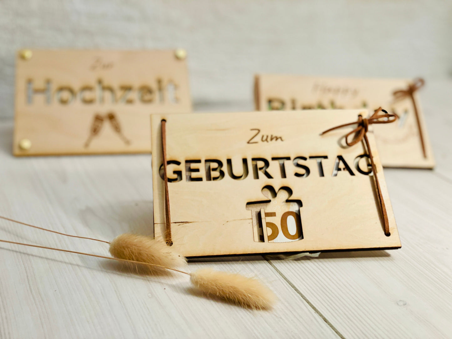 Geldgeschenk Karte Holz Lederband, Geburtstagskarte aus Holz, Größe A4 bis A7, DasGlueckswerk, Geburtstag, Greeting Cards, holz, leder
