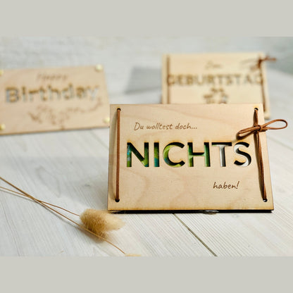 Geld Geschenk Karte Nichts mit Lederband oder Nieten Geschenkkarte Das Glückswerk