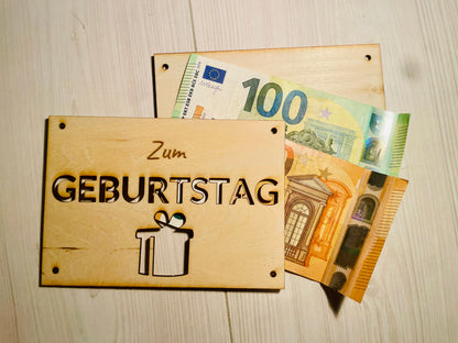 Geldgeschenk Karte Holz Lederband, Geburtstagskarte aus Holz, Größe A4 bis A7, DasGlueckswerk, Geburtstag, Greeting Cards, holz, leder