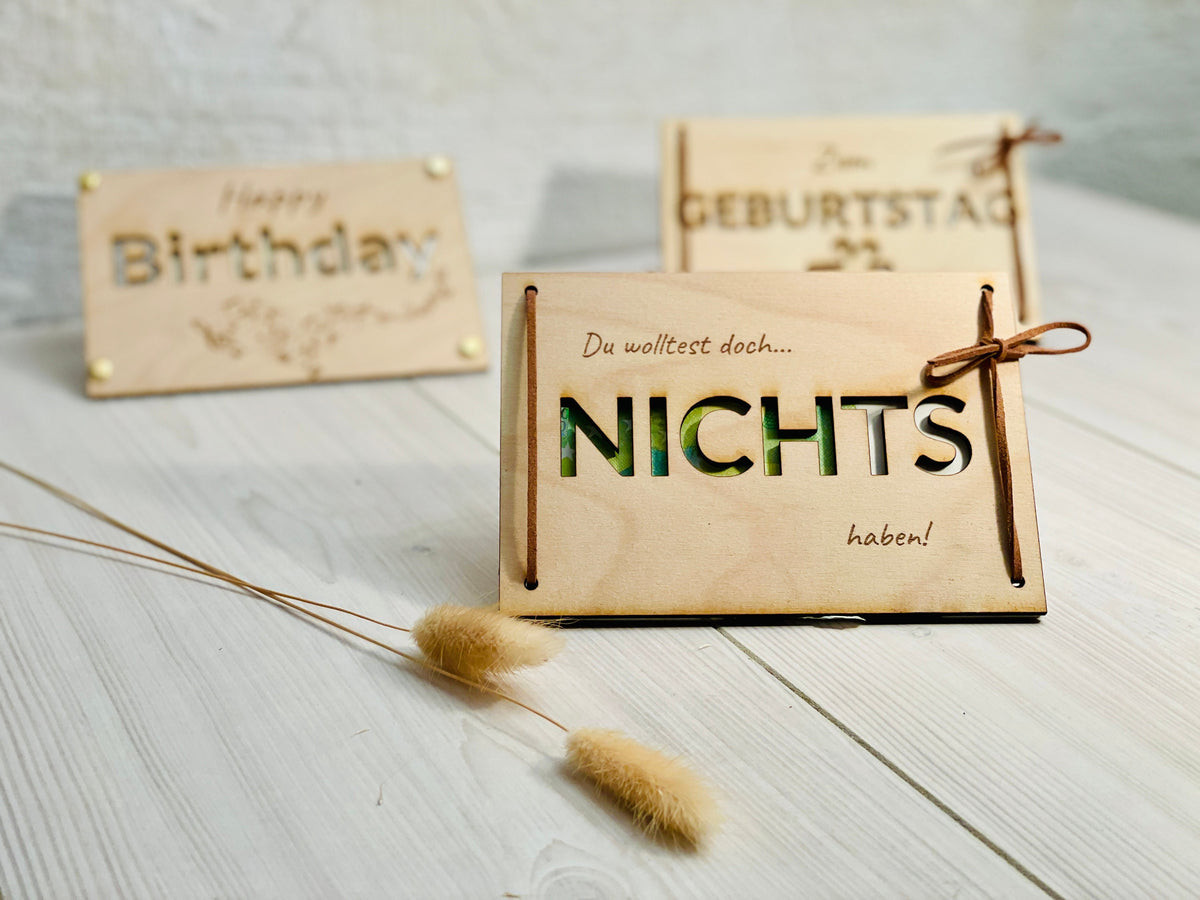 Geldgeschenk-Karte mit Röhrchen, Format wählbar A4 bis A7 – Rückansicht