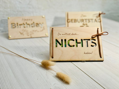 Geldgeschenk-Karte mit Röhrchen, Format wählbar A4 bis A7 – Rückansicht