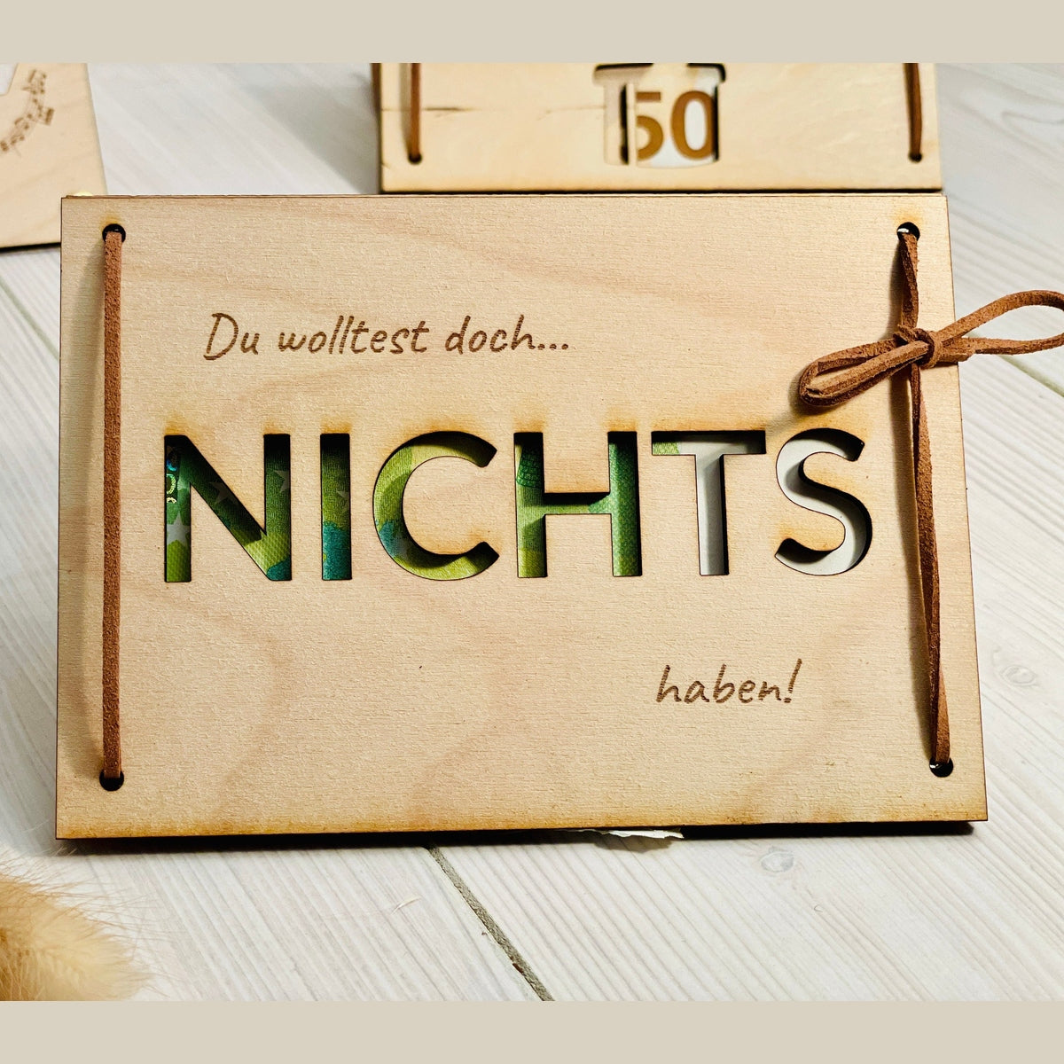 Geld Geschenk Karte Nichts mit Lederband oder Nieten Geschenkkarte Das Glückswerk A4 Lederband