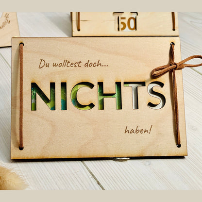 Geld Geschenk Karte Nichts mit Lederband oder Nieten Geschenkkarte Das Glückswerk A4 Lederband