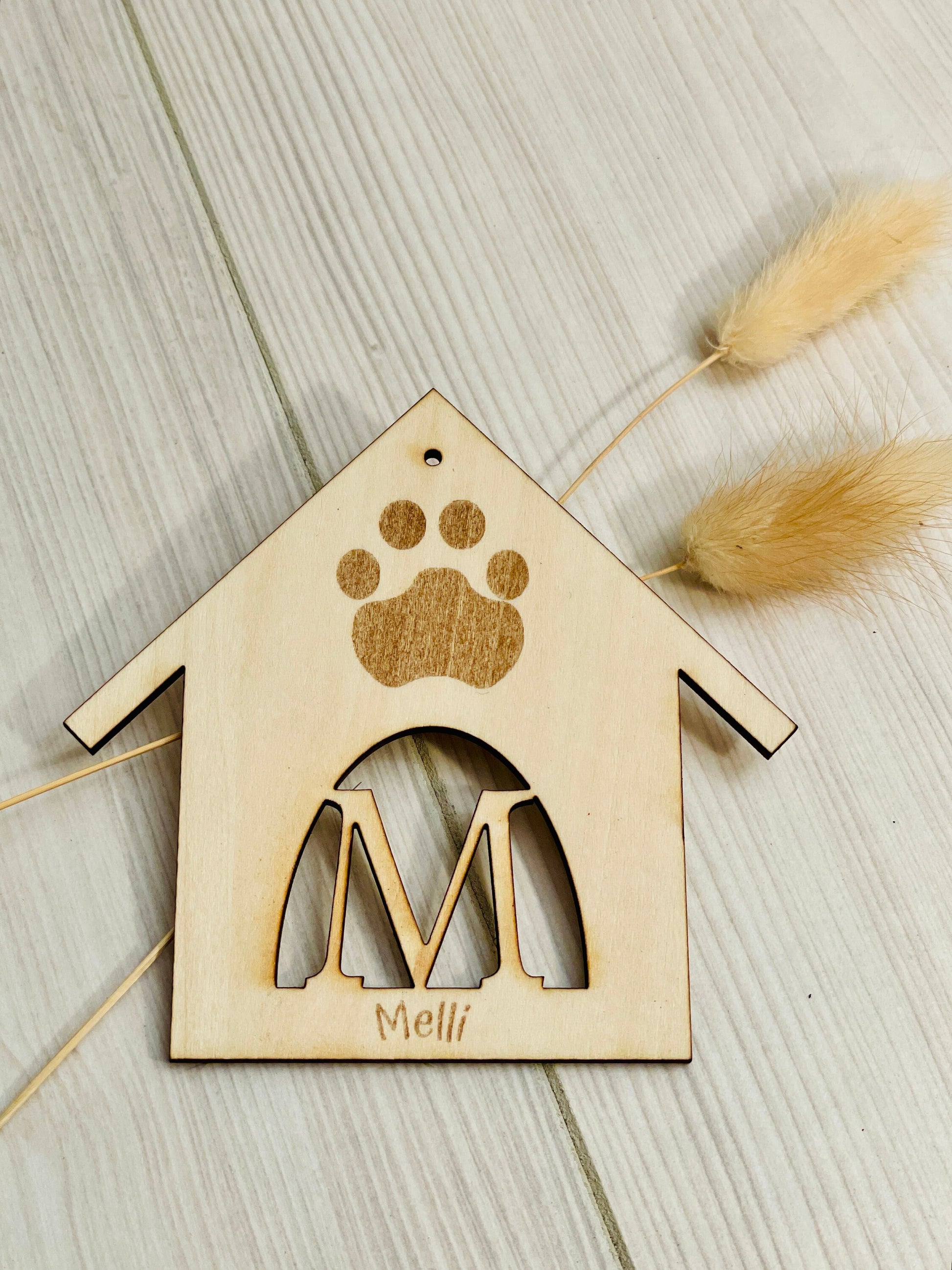Hundehütte aus Holz mit Gravur Dekoschild Hundenapf Körbchen Hundehaus Hundehütte Das Glückswerk