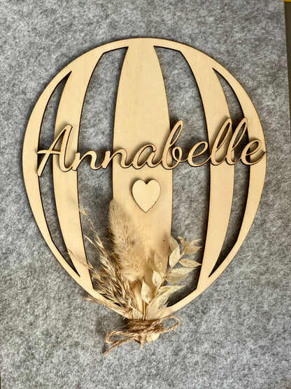 Holzballon personalisiert mit 3D Name und Herz, Geschenk zur Geburt, Kinderzimmer Deko 15-25 cm, DasGlueckswerk, Dekoration, Wreaths, Holz