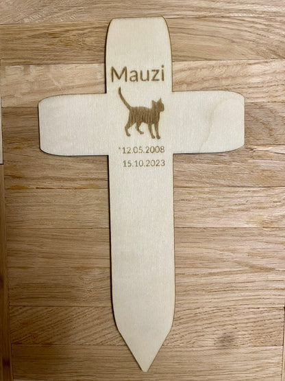 Trauerkreuz Haustierbestattung aus Holz, personalisiert mit Gravur, Gedenkzeichen für Hund und Katze, DasGlueckswerk, Tierfreunde, Grave Markers & Decoration, Holz