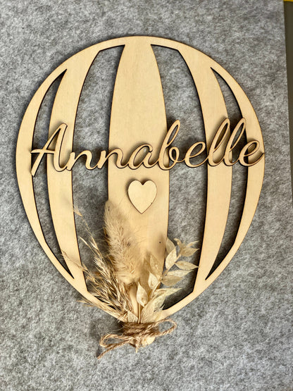 Holzballon personalisiert mit 3D Name und Herz, Geschenk zur Geburt, Kinderzimmer Deko 15-25 cm, DasGlueckswerk, Dekoration, Wreaths, Holz