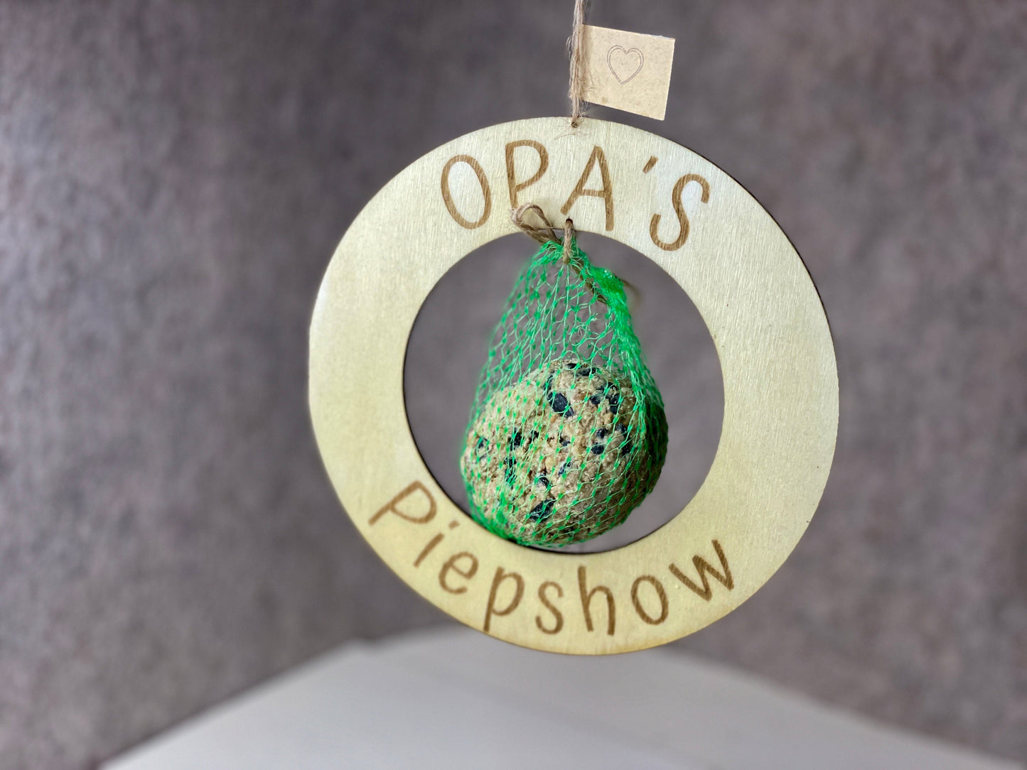 Opas Piepshow lustige Geschenkidee für Opa Papa Enkel Vogelhaus Vogelfutter Meisenknödel 20cm