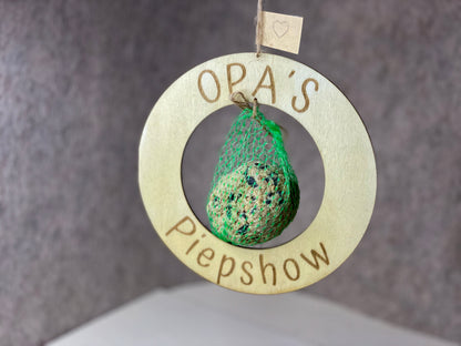 Opas Piepshow lustige Geschenkidee für Opa Papa Enkel Vogelhaus Vogelfutter Meisenknödel 20cm