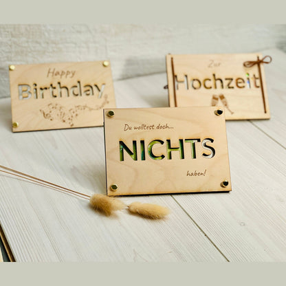 Geld Geschenk Karte Nichts mit Lederband oder Nieten Geschenkkarte Das Glückswerk A7 Lederband
