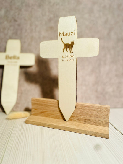 Trauerkreuz Haustierbestattung aus Holz, personalisiert mit Gravur, Gedenkzeichen für Hund und Katze, DasGlueckswerk, Tierfreunde, Grave Markers & Decoration, Holz