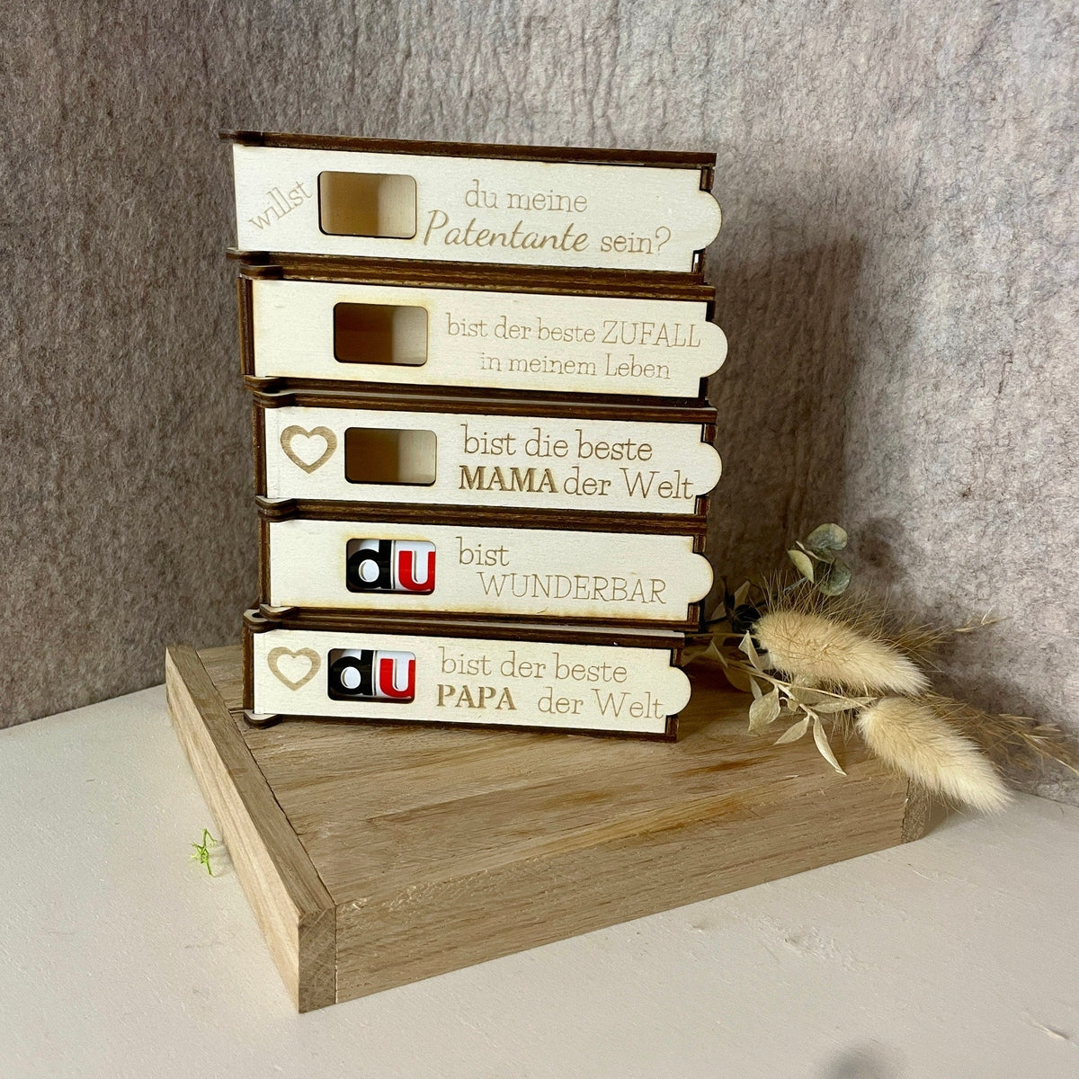 Schokoriegel case mit der Aufschrift "beste/r Oma Opa Papa Mama" Schokoriegelbox Das Glückswerk