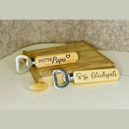 Flaschenöffner aus Holz und Metall mit Gravur - div. Varianten und Individualisierung Flaschenöffner Das Glückswerk