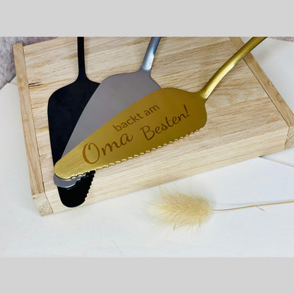 Tortenheber aus Gold schwarz silber zum Kuchen anschneiden und Ausgeben z.B. für Hochzeitstorten Tortenheber Das Glückswerk