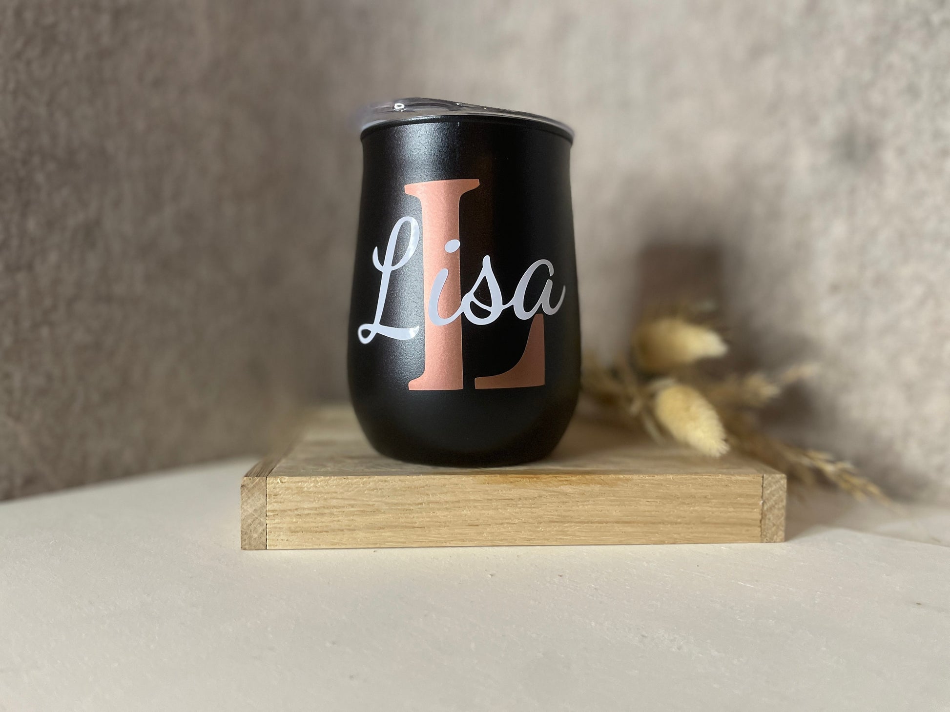 geschlossener Weinbecher personalisiert mit namen Trinkbecher Glückswerk