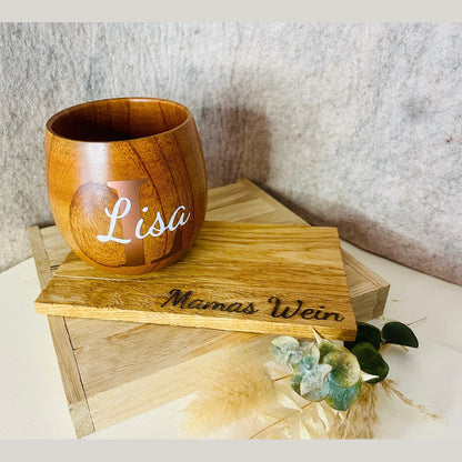 individualisierter Untersetzer aus Holz mit Gravur "Mama ist die beste" oder "Keksbrett" Brettchen Das Glückswerk
