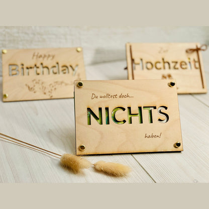 Geld Geschenk Karte Nichts mit Lederband oder Nieten Geschenkkarte Das Glückswerk A5 Lederband