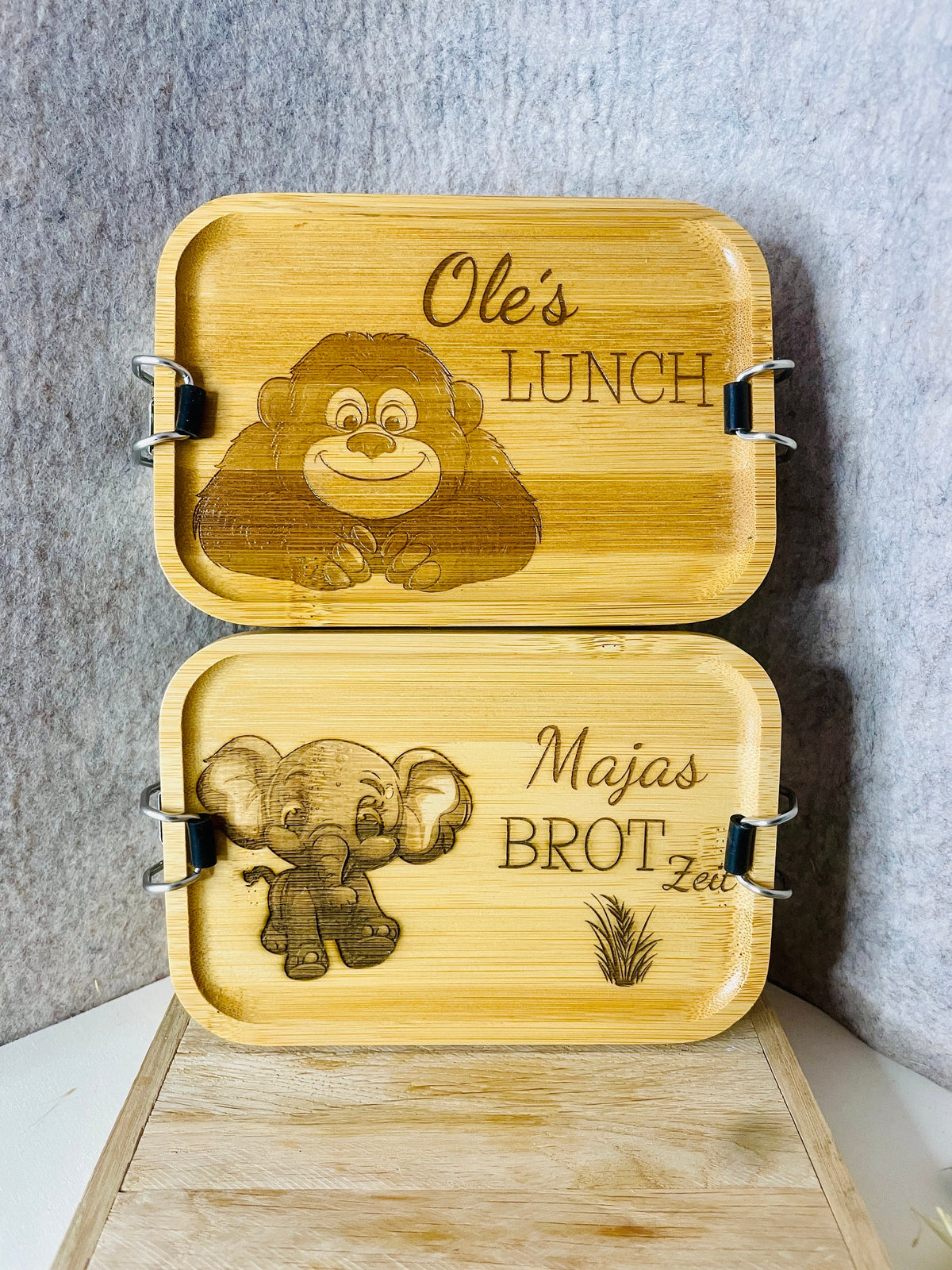 Bento-Box für Kinder mit Gravur, Tiermotiv, Edelstahl und Bambus, 750 ml Brotdose, DasGlueckswerk, Dekoration, Lunch Bags & Boxes, Bambus, Edelstahl