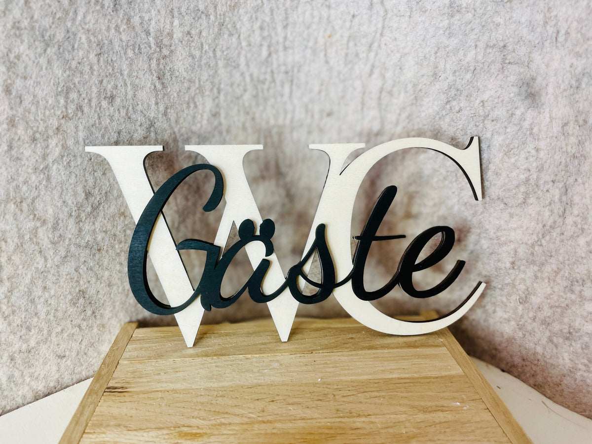 Gäste WC Schild aus Holz, lackiert oder natur, Türschild für Badezimmer und Gästetoilette Flothkötter Shop