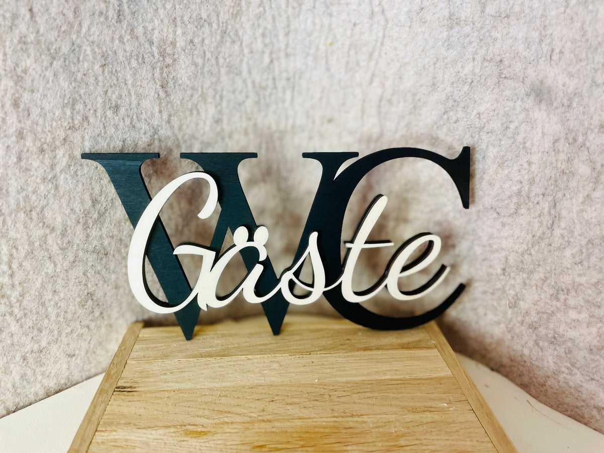 Gäste WC Schild aus Holz, lackiert oder natur, Türschild für Badezimmer und Gästetoilette Flothkötter Shop