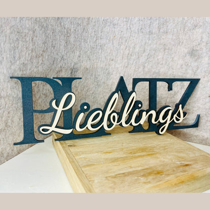 Lieblingsplatz Lieblings Platz Schild aus Holz schwarz lackiert und Natur Schriftzug Türschild Das Glückswerk
