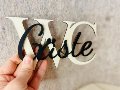 Gäste WC Schild aus Holz, lackiert oder natur, Türschild für Badezimmer und Gästetoilette Flothkötter Shop