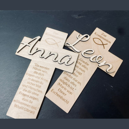 Christliches Geschenk zur Taufe oder Kommunion Kreuz mit Namen Kreuz Das Glückswerk