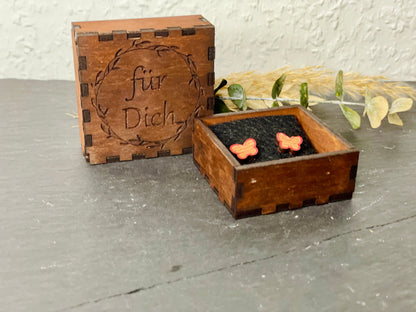 Ohrstecker Schmetterling Holz, Schmuckkästchen wählbar, Geschenk mit Gravur für Frauen, DasGlueckswerk, Dekoration, Stud Earrings, Holz