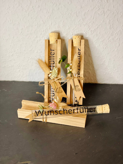 Geschenkset mit Reagenzglas-Wunscherfüller – Persönliche Wunschgläser für besondere Anlässe