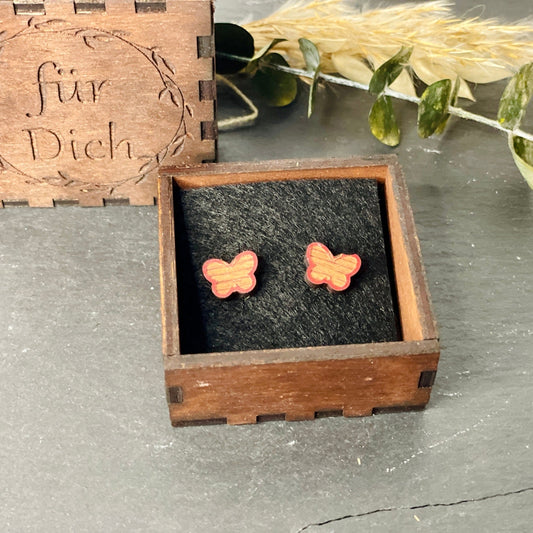 Ohrstecker Schmetterling aus Holz im personalisiertem Holzkästchen Ohrringe Das Glückswerk