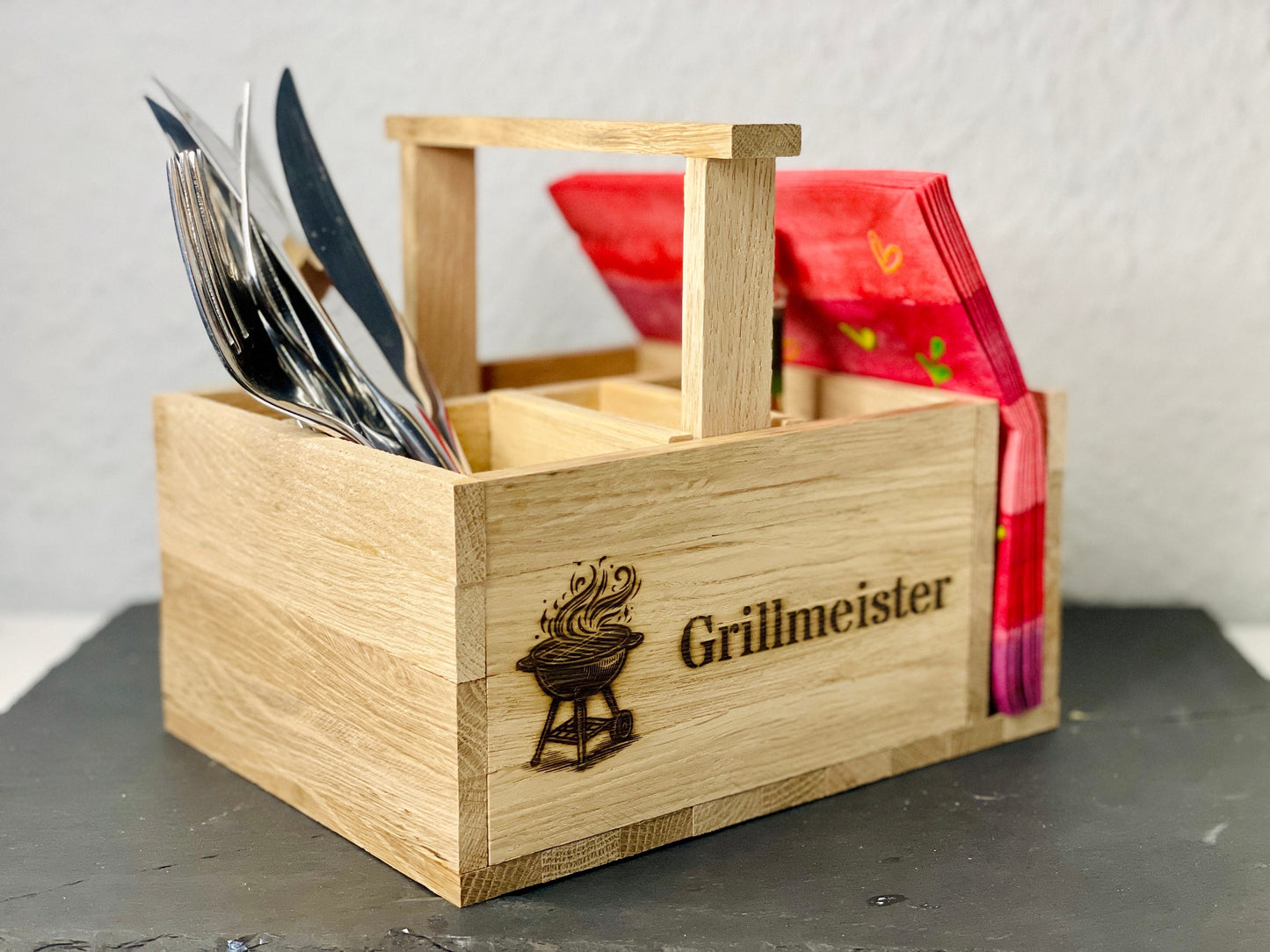 Grillkorb Besteckkorb individualisierbar aus Holz