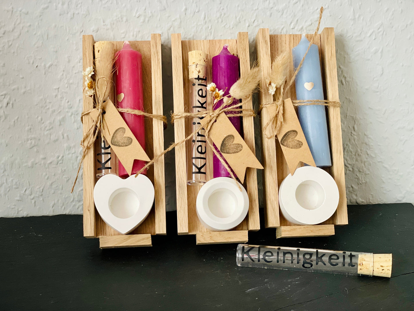 Geschenkset aus Kerze und Röhrchen Reagenglas als  Geldgeschenk zb zur Taufe oder zur Kommunion