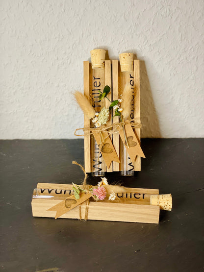 Geschenkset mit Reagenzglas-Wunscherfüller – Persönliche Wunschgläser für besondere Anlässe