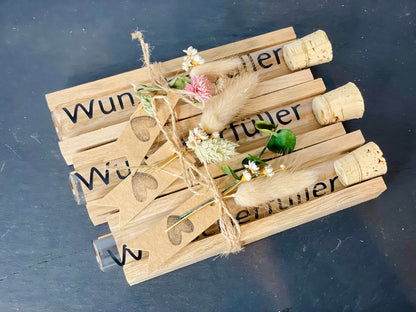 Geschenkset mit Reagenzglas-Wunscherfüller – Persönliche Wunschgläser für besondere Anlässe