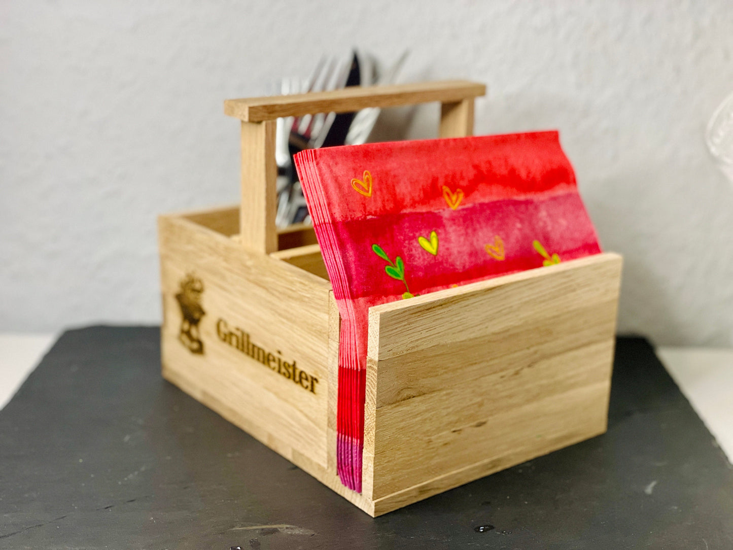 Grillkorb Besteckkorb individualisierbar aus Holz