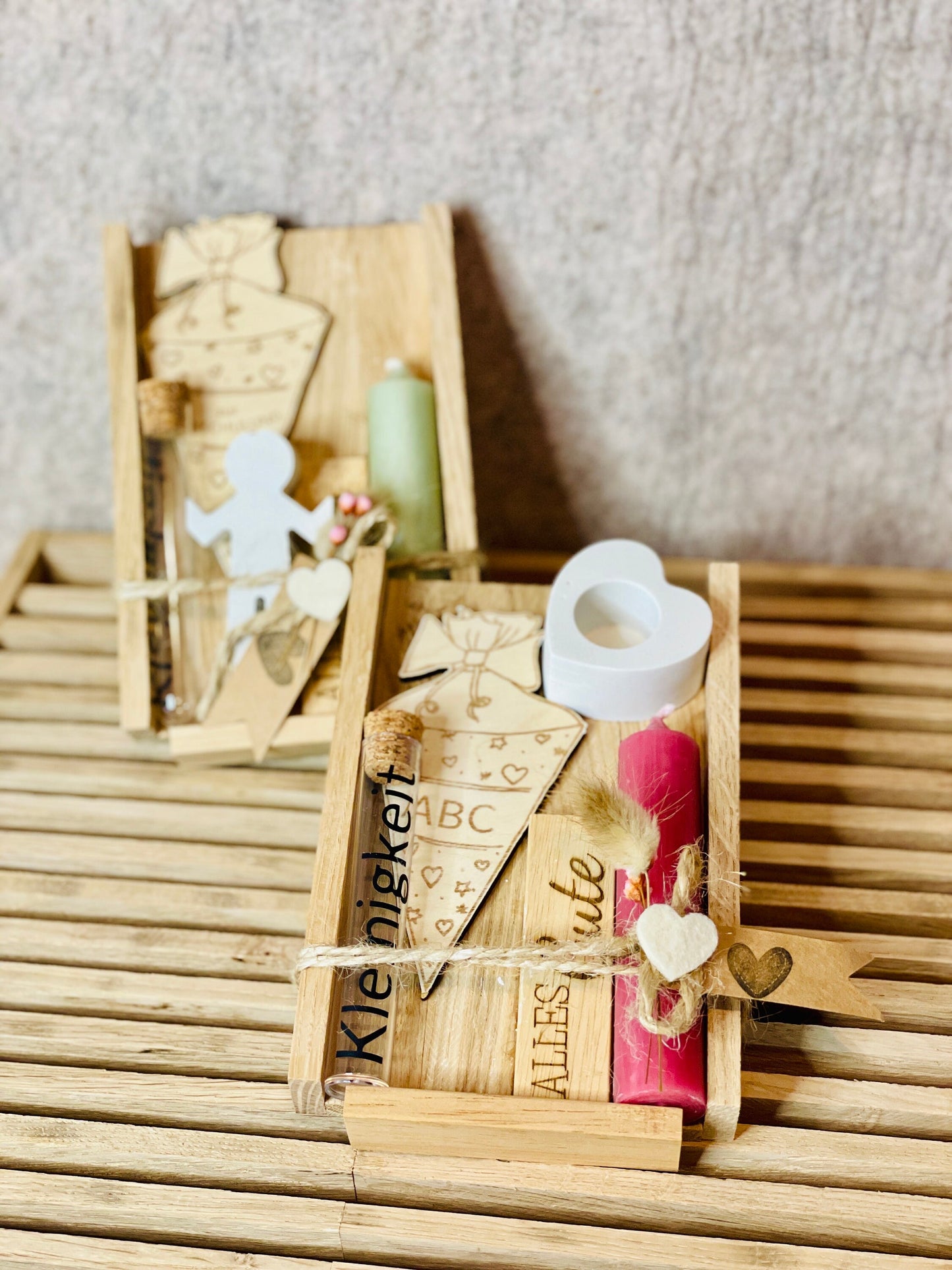 Geldgeschenk Einschulung Schultüte, individualisiertes Set mit Kerze zum ersten Schultag, DasGlueckswerk, Dekoration, Greeting Cards, holz