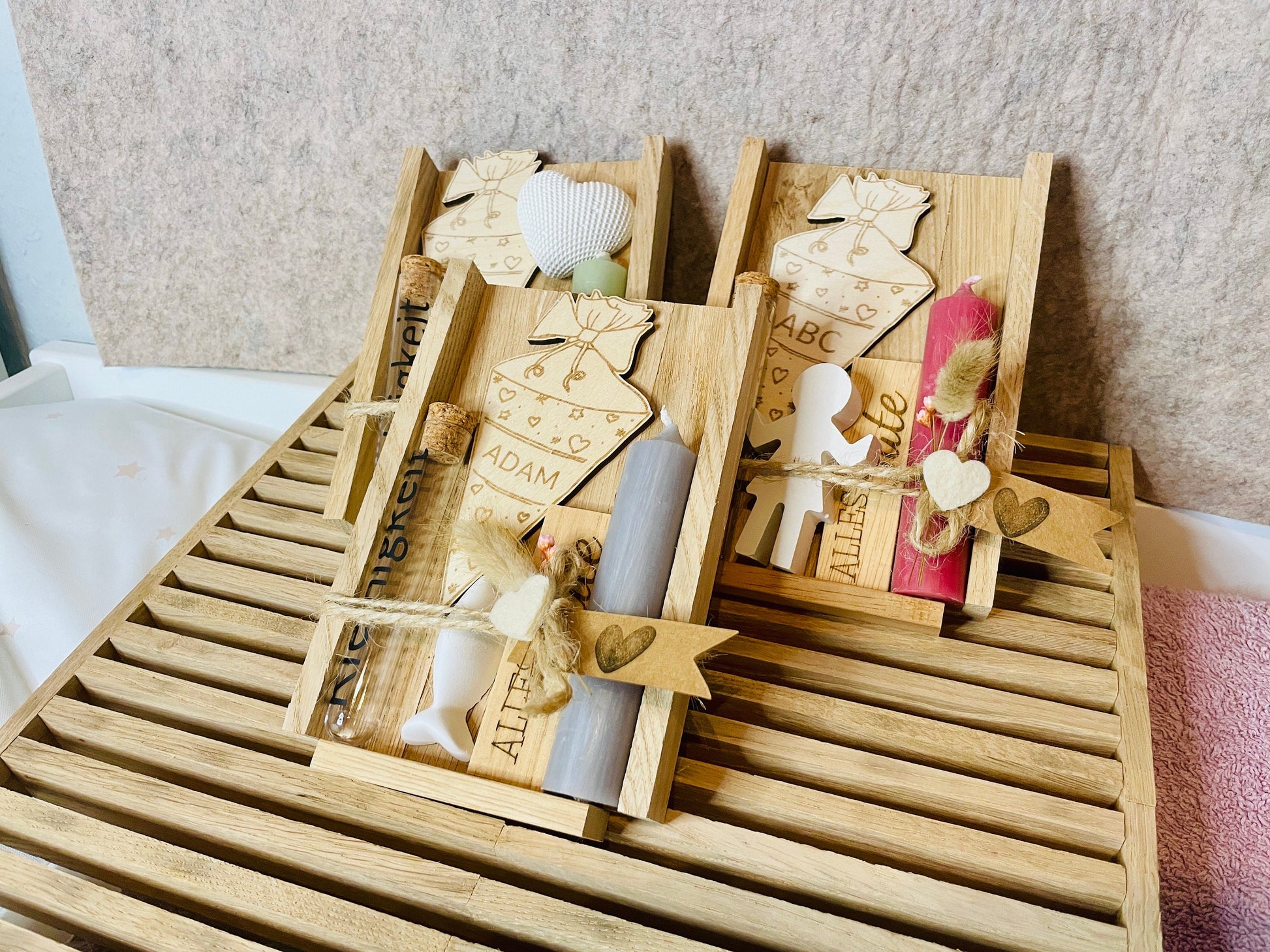 Geldgeschenk Einschulung Schultüte, individualisiertes Set mit Kerze zum ersten Schultag, DasGlueckswerk, Dekoration, Greeting Cards, holz