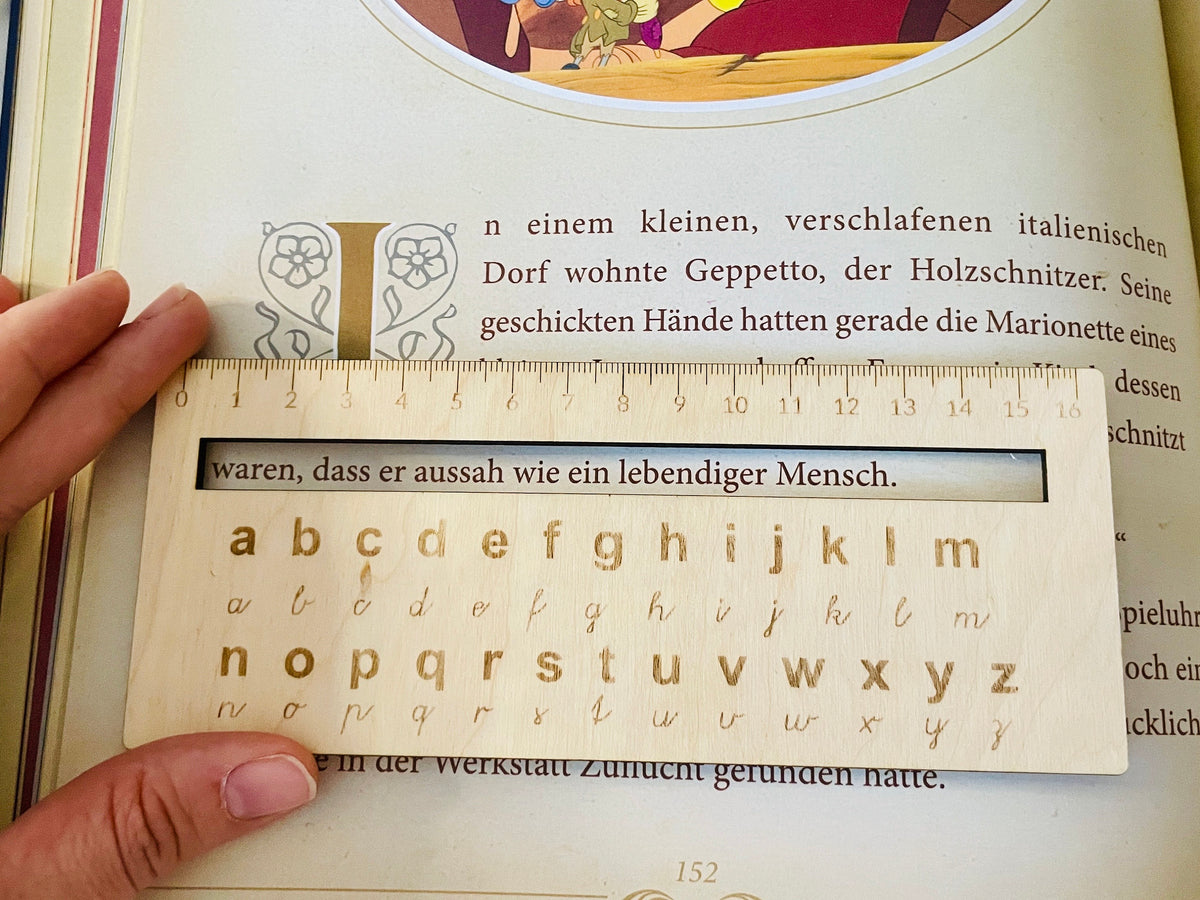 Lesehilfe aus Holz als Lernhilfe für Erstleser, Gesamtansicht