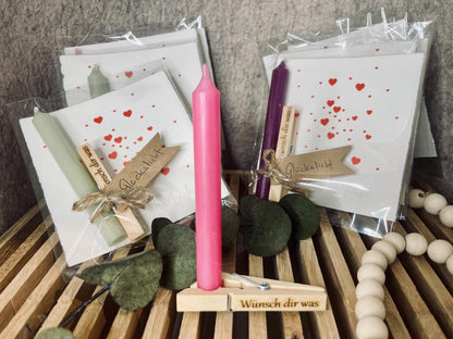 Geburtstagskerze Wäscheklammer Set, Wunsch dir was Aufschrift, kleines Geschenk zum Geburtstag, DasGlueckswerk, Personalisierte Geschenk, Greeting Cards, holz