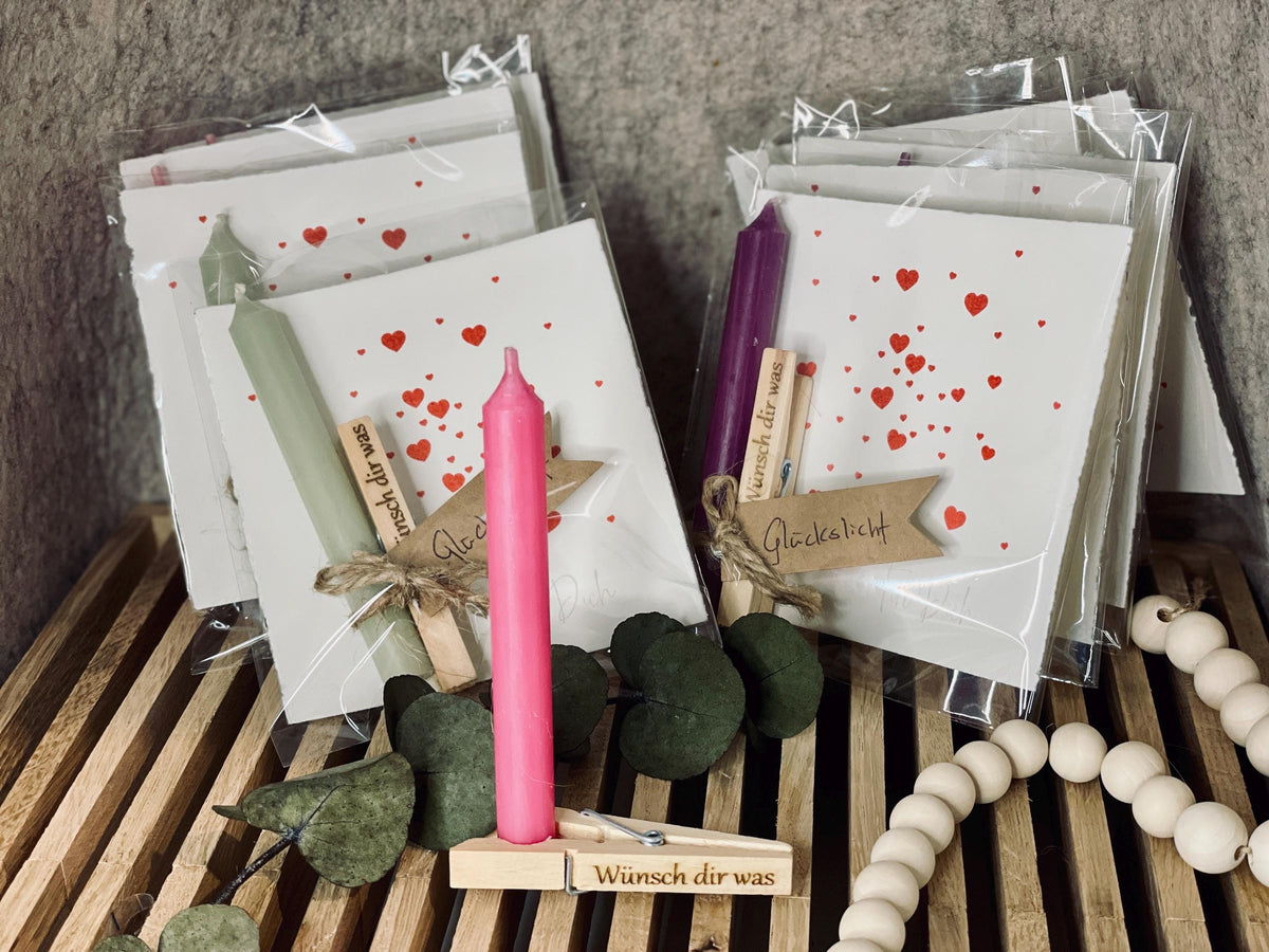 Geburtstagskerze Wäscheklammer Set, Wunsch dir was Aufschrift, kleines Geschenk zum Geburtstag, DasGlueckswerk, Personalisierte Geschenk, Greeting Cards, holz