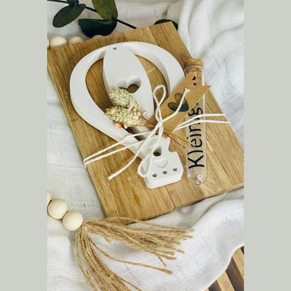 Geschenkkarte Ballon aus Holz, weißer Gießmasse und Reagenzglas Röhrchen als Geldgeschenk Geschenkkarte Das Glückswerk
